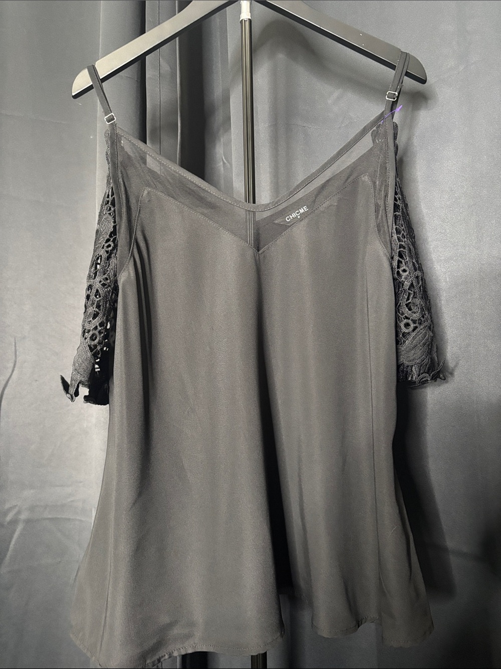 Chic Me Black Cold-Shoulder Lace-Trim Camisole